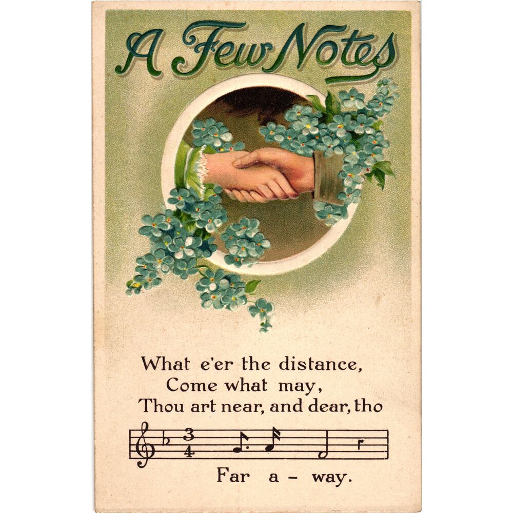A Few Notes Postcard Greeting Missing You Couple Holding Hands Embossed Unposted